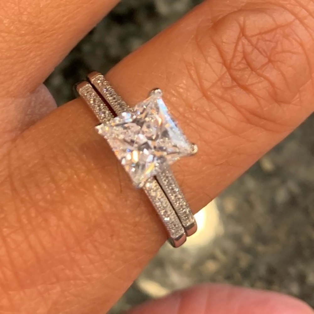 2pc 2ct CZ Princess Engagement Ring size 10